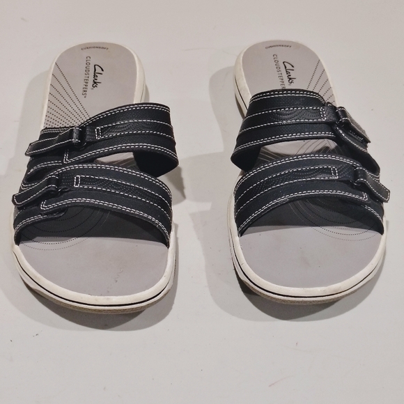 Clarks Cloudstepper Breeze Black and White Slide Sandals Size 11M - Picture 7 of 13